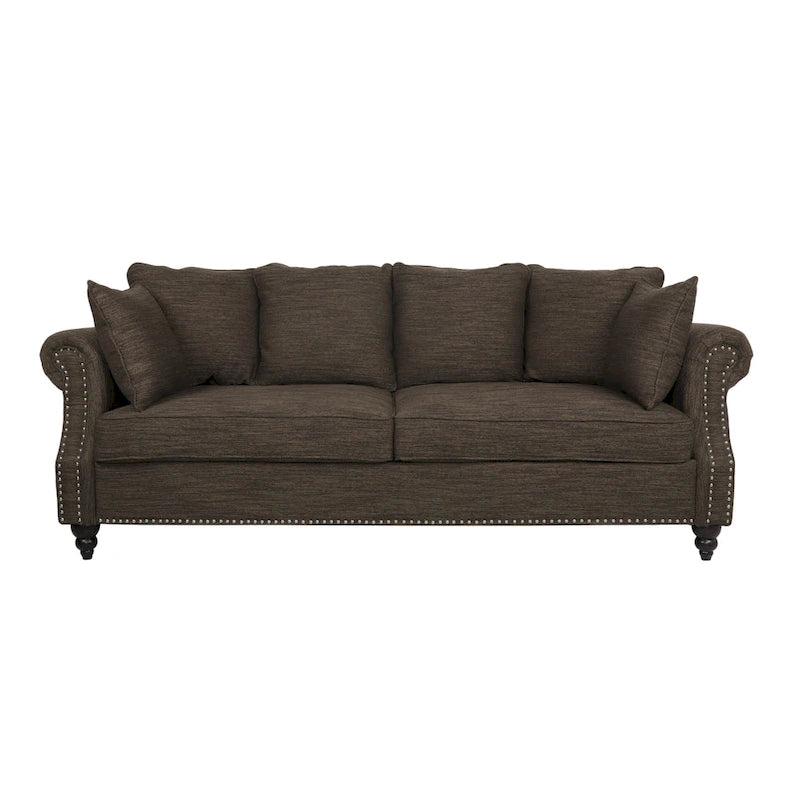 Manbow Fabric Pillowback 3 Seater Sofa with Nailhead Trim by Christopher Knight Home
