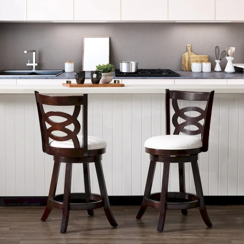 Set of 2 Solid Wood Base Swivel Counter-Height Barstool