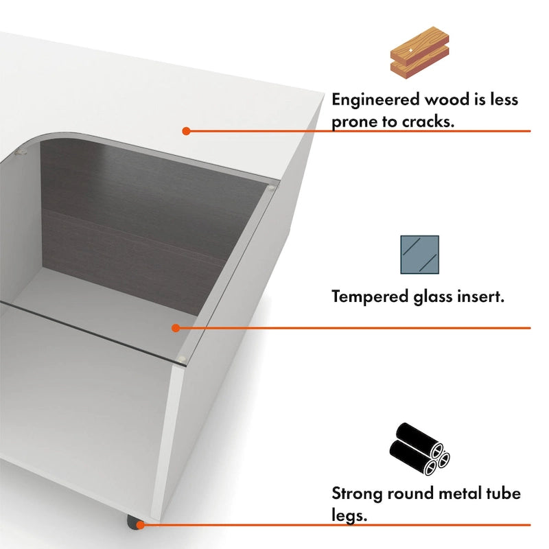 DH BASIC Modern White Square Coffee Table with 16 Colors LED Light, Shelf, and Drawer by Denhour