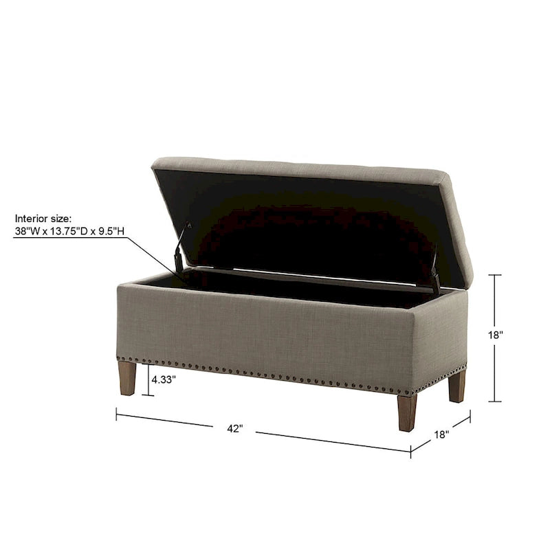 Madison Park Tessa Light Grey Tufted Top Soft Close Storage Bench
