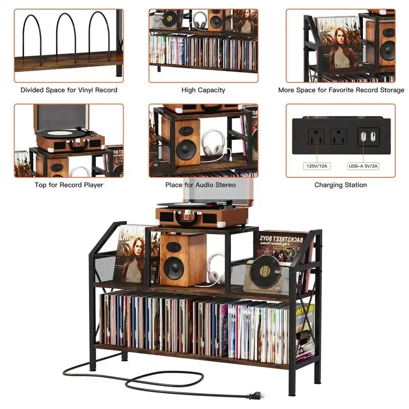 Record Player Stand - 13.38D x 45.27W x 33.46H
