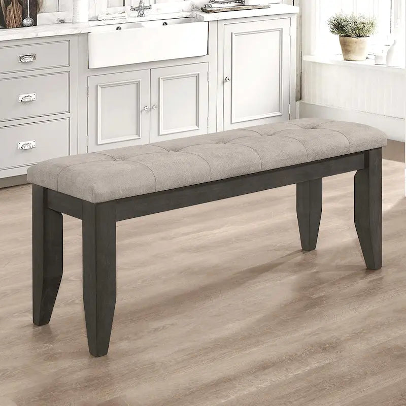 Trendy Wood and Grey Tufted Upholstered Dining Bench