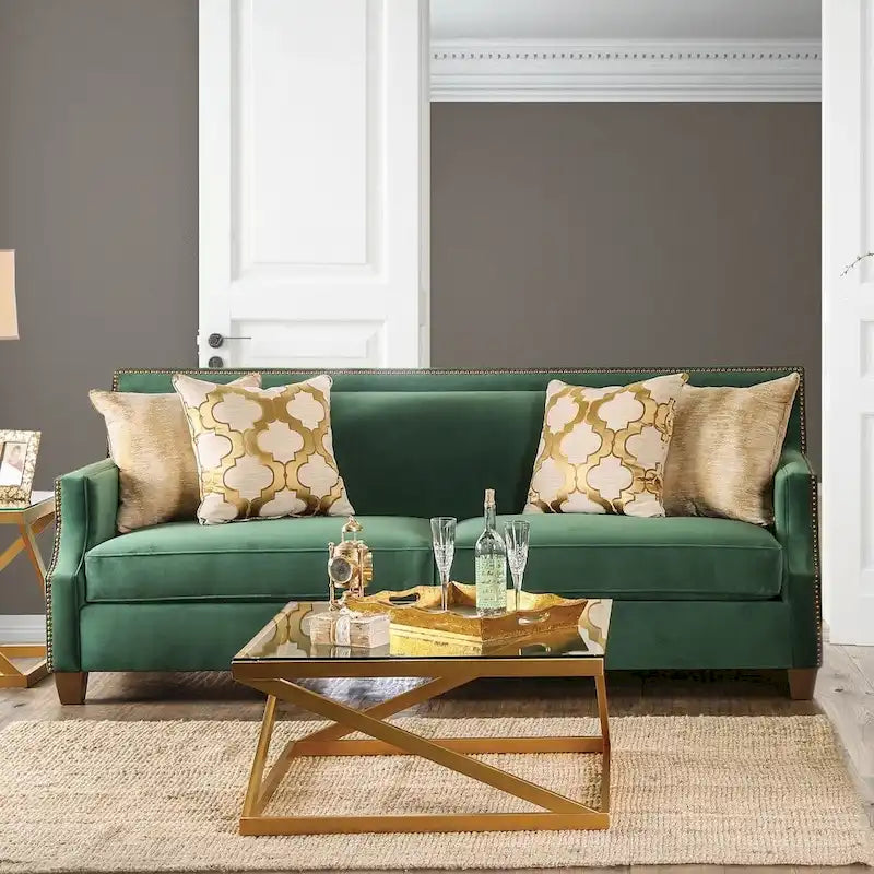 Yaur Transitional Green Fabric Upholstered Nailhead Trim Sofa by Furniture of America