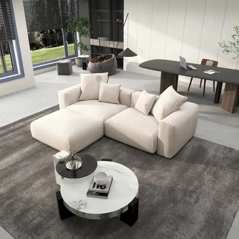 102 Oversized Corduroy Modular Sofa Reversible Couch with Ottoman