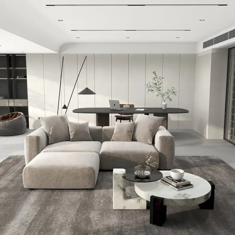 102 Oversized Corduroy Modular Sofa Reversible Couch with Ottoman