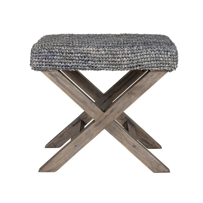 Handmade Natural Raffia And Wood Ottoman by East at Main