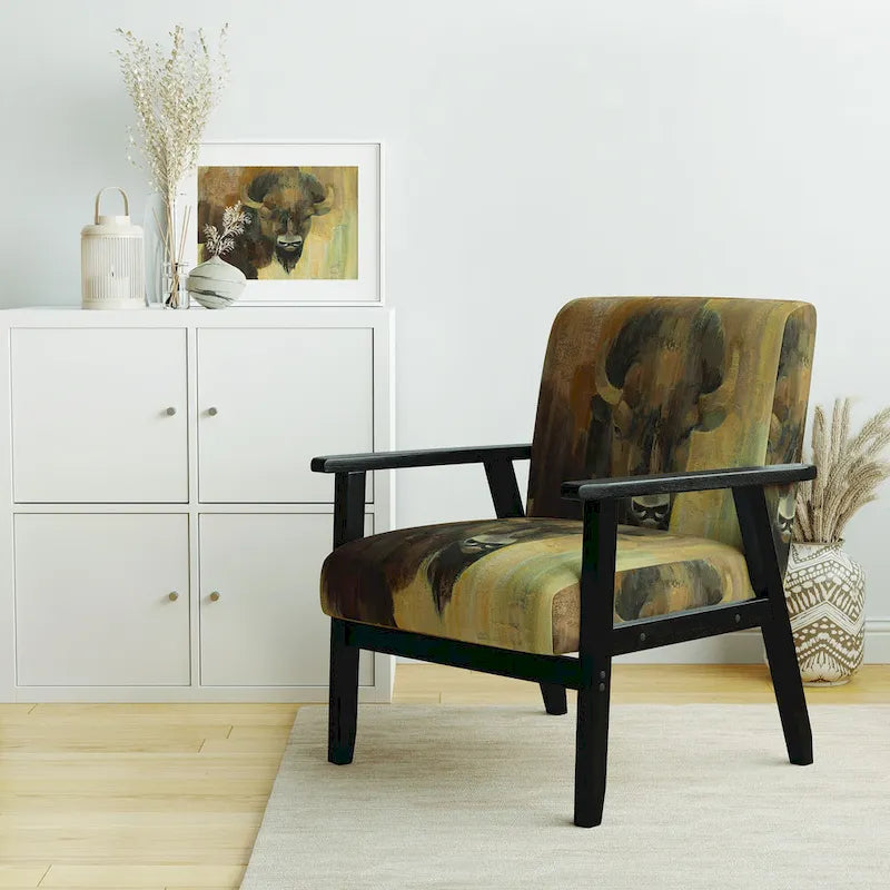 Designart Into The Wild Gold Buffalo Upholstered Modern Farmhouse Accent Chair - Arm Chair
