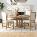 5-Piece Dining Set Extendable Round Table and 4 Upholstered Chairs Farmhouse Dining Set