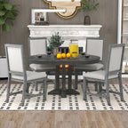 5-Piece Dining Set Extendable Round Table and 4 Upholstered Chairs Farmhouse Dining Set