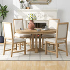 5-Piece Dining Set Extendable Round Table and 4 Upholstered Chairs Farmhouse Dining Set