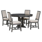 5-Piece Dining Set Extendable Round Table and 4 Upholstered Chairs Farmhouse Dining Set