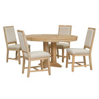 5-Piece Dining Set Extendable Round Table and 4 Upholstered Chairs Farmhouse Dining Set