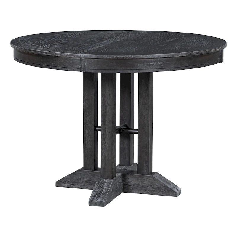 5-Piece Dining Set Extendable Round Table and 4 Upholstered Chairs Farmhouse Dining Set