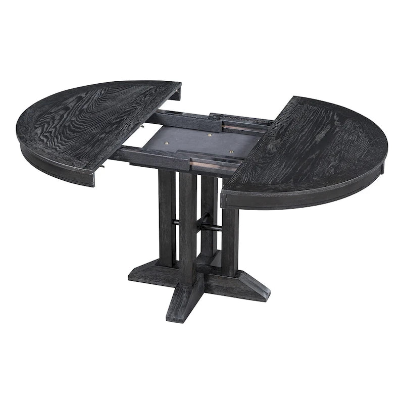 5-Piece Dining Set Extendable Round Table and 4 Upholstered Chairs Farmhouse Dining Set