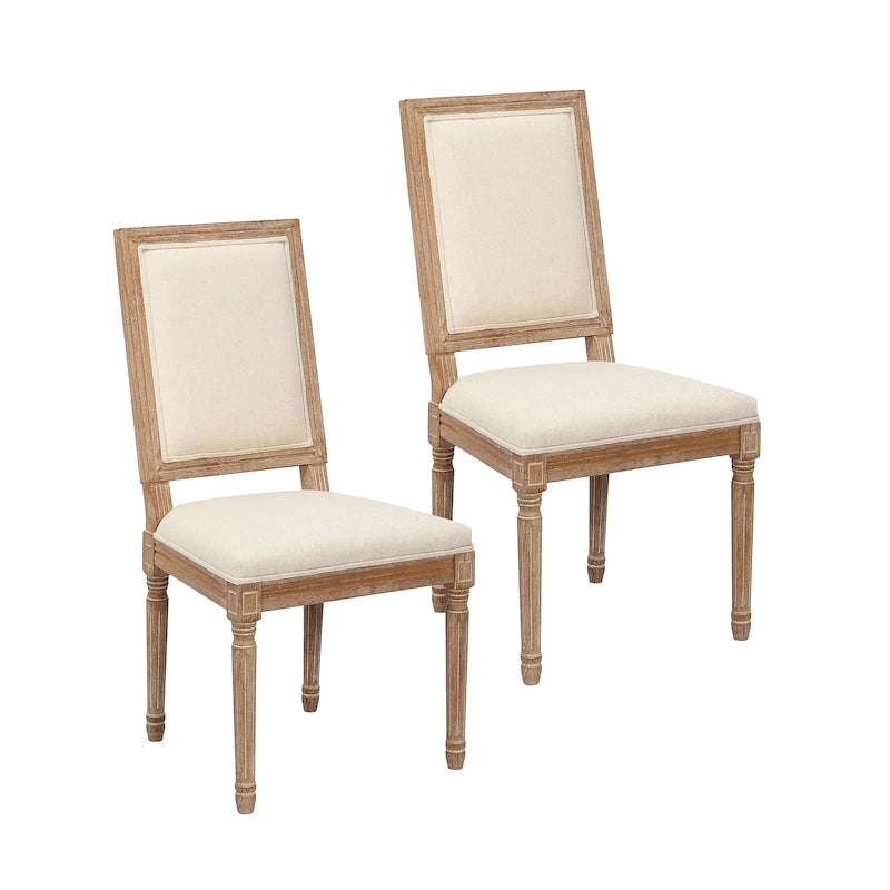 Porthos Home Mako Dining Chairs Set of 2, Rectangular Back, Linen Upholstery, Elm Wood Frame