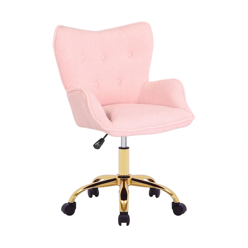 Porthos Home Tyra Swivel Office Chair, Teddy Fabric, Gold Chrome Legs