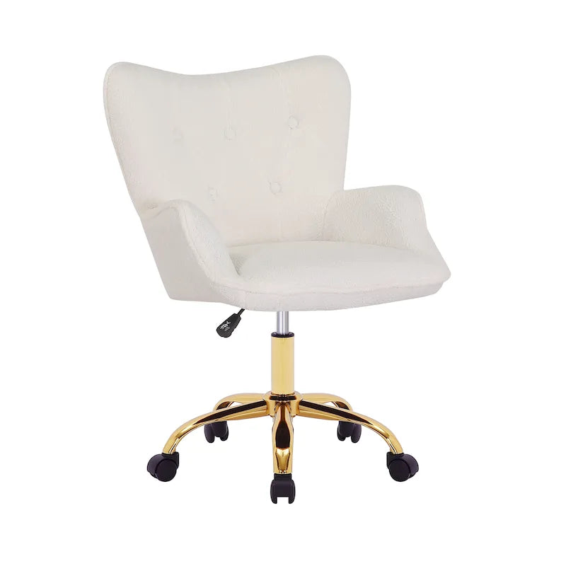 Porthos Home Tyra Swivel Office Chair, Teddy Fabric, Gold Chrome Legs