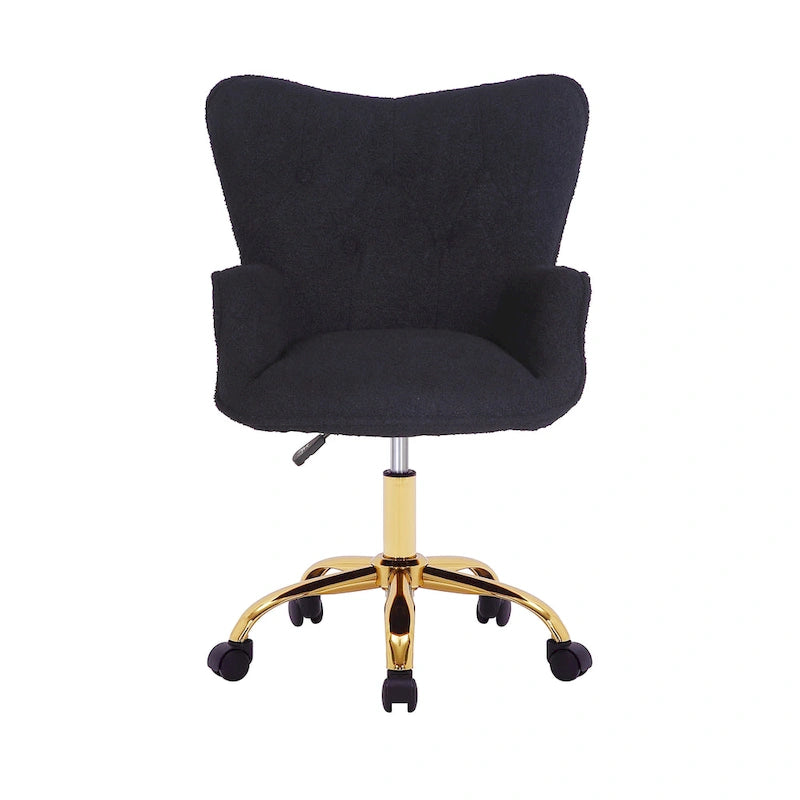 Porthos Home Tyra Swivel Office Chair, Teddy Fabric, Gold Chrome Legs