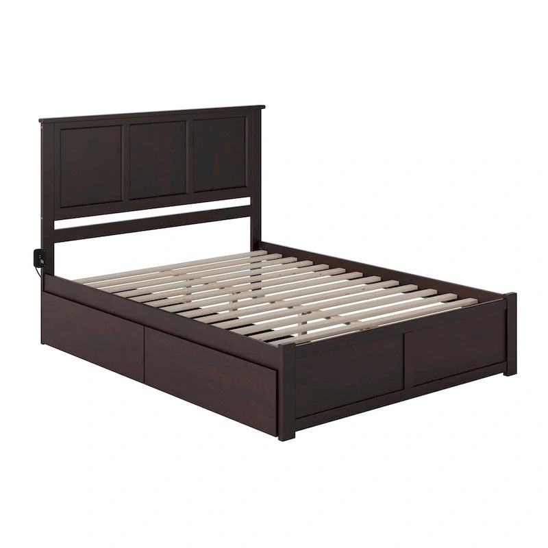 Madison King Platform Bed with Footboard and 2 Drawers in Espresso