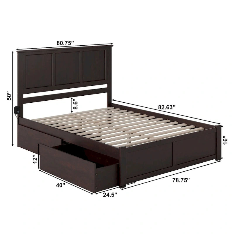Madison King Platform Bed with Footboard and 2 Drawers in Espresso
