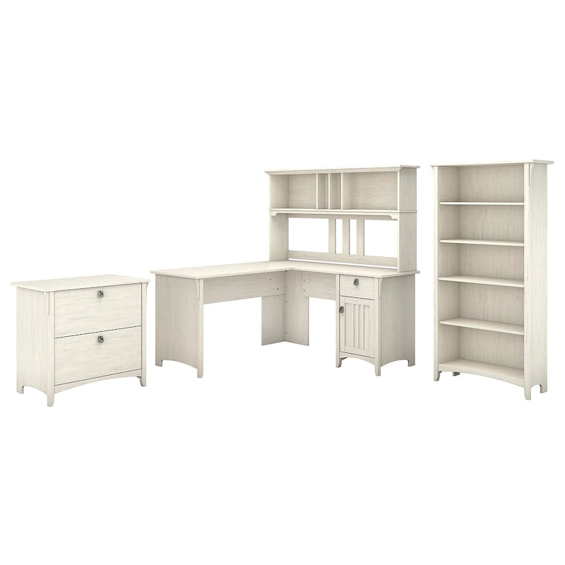Bush Furniture Salinas 60W L Shaped Desk Office Suite in Antique White