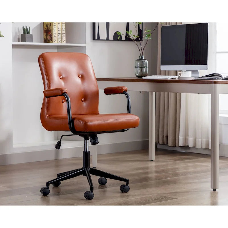 Porthos Home Ames Faux Leather Office Chair with Steel Roller Base, Central Tilt System