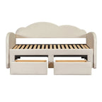 Twin Size Upholstered daybed with Cloud-Shaped Backrest, Trundle & 2 Drawers and USB Ports, Beige