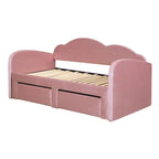 Twin Size Upholstered daybed with Cloud-Shaped Backrest, Trundle & 2 Drawers and USB Ports, Beige