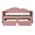 Twin Size Upholstered daybed with Cloud-Shaped Backrest, Trundle & 2 Drawers and USB Ports, Beige