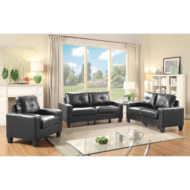 Newbury 71 in. W Flared Arm Faux Leather Straight Sofa - 32L x 71W x 36H