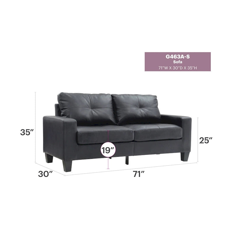 Newbury 71 in. W Flared Arm Faux Leather Straight Sofa - 32L x 71W x 36H