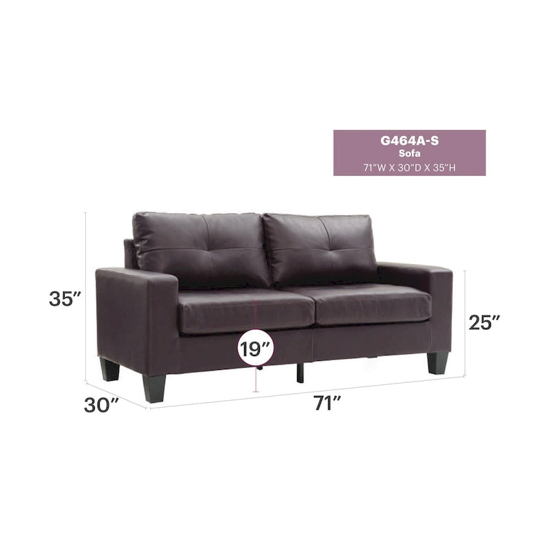 Newbury 71 in. W Flared Arm Faux Leather Straight Sofa - 32L x 71W x 36H