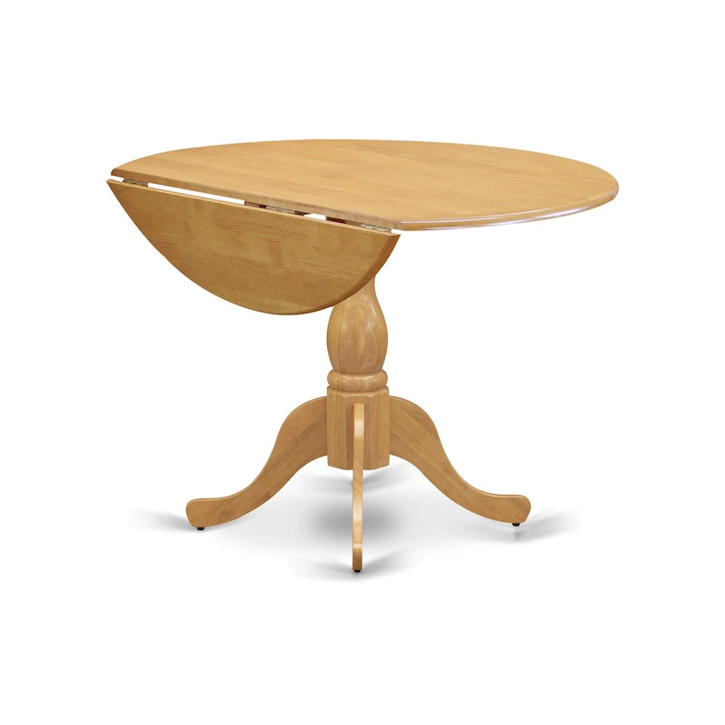 East West Furniture Dublin Modern Kitchen Table - a Round Dining Table Top with Dropleaf & Pedestal Base, (Finish Option)