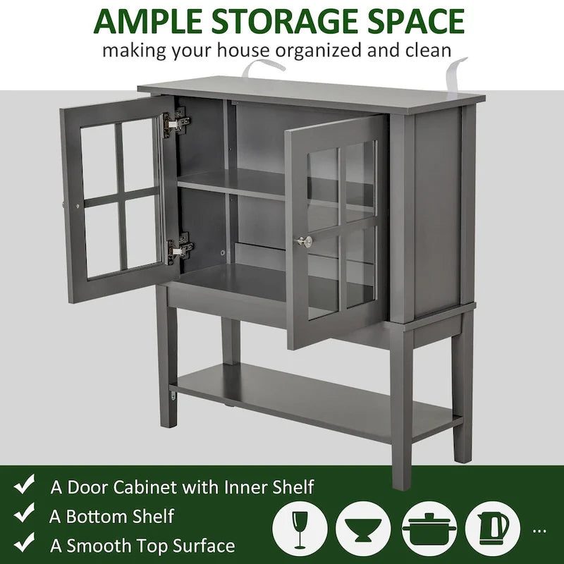 HOMCOM Modern Kitchen Credenza & Sideboard Buffet Cabinet with 2 Swinging Glass Doors & Ample Storage Space