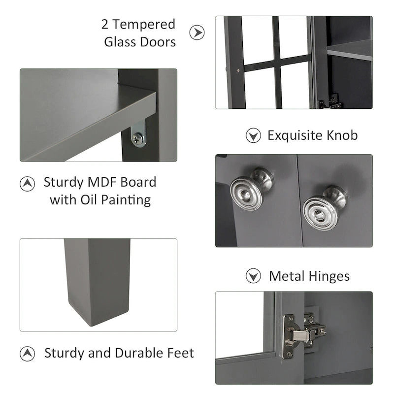 HOMCOM Modern Kitchen Credenza & Sideboard Buffet Cabinet with 2 Swinging Glass Doors & Ample Storage Space