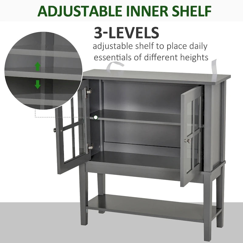 HOMCOM Modern Kitchen Credenza & Sideboard Buffet Cabinet with 2 Swinging Glass Doors & Ample Storage Space
