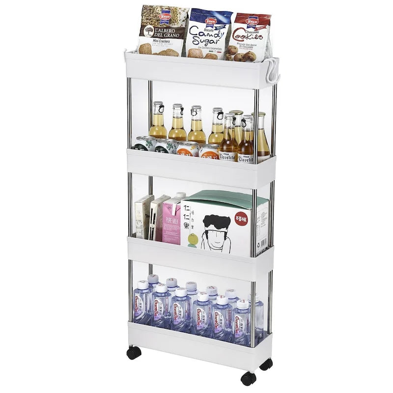 3/4-Layer Mobile Multi-functional Slim Storage Cart,White