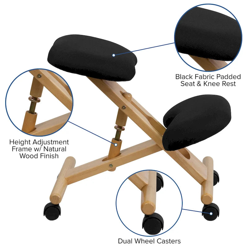 Mobile Wooden Ergonomic Kneeling Office Chair in Fabric