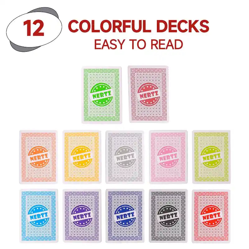 GSE 12-Deck Nertz Card Game Set, Multi-Colored Playing Card Deck, Bulk Set Poker Wide-Size Regular Index
