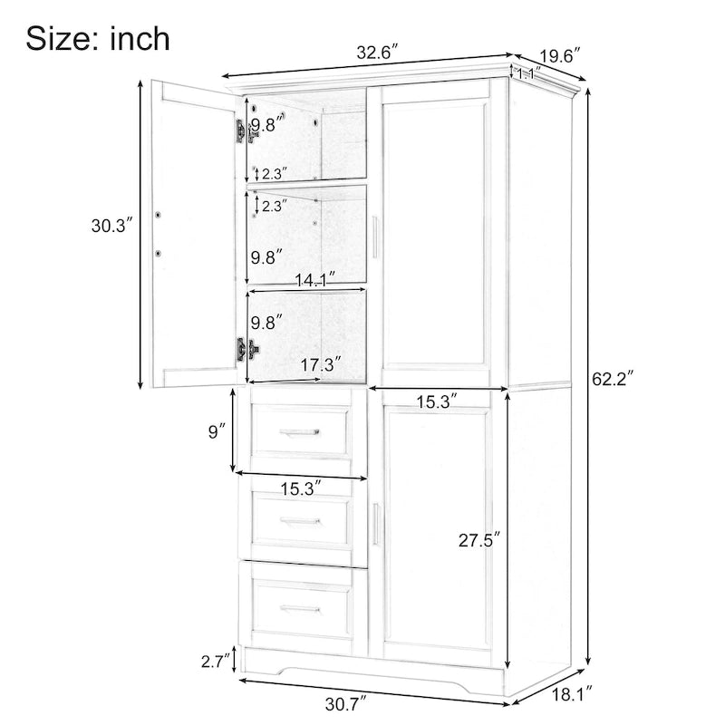 Tall and Wide Storage Cabinet with Doors for Bathroom/Office