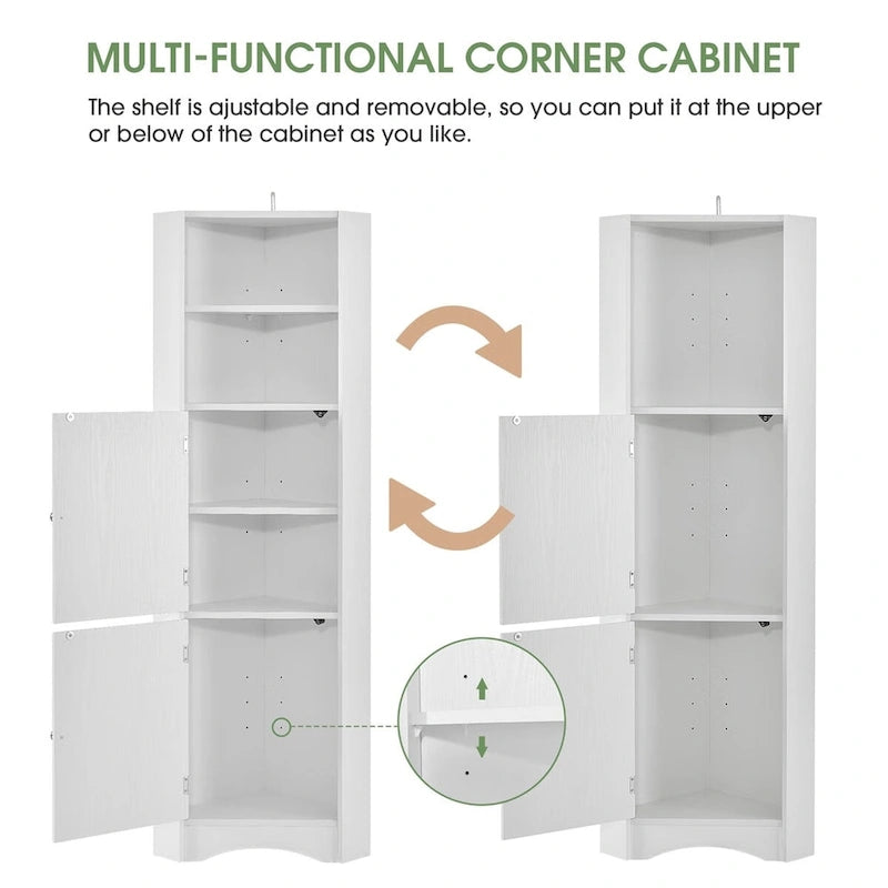 Merax Freestanding Tall Bathroom Corner Cabinet with Adjustable Shelves