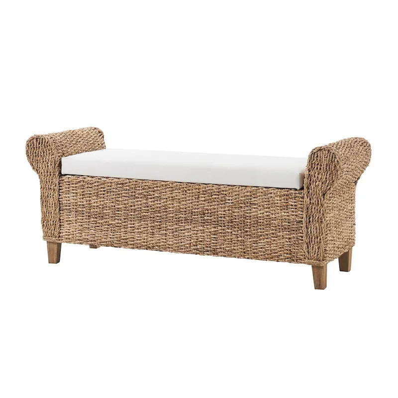Bab Boho Farmhouse Ratten Storage Bench with Hollow-Carved Designs by HULALA HOME