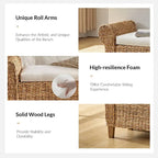 Bab Boho Farmhouse Ratten Storage Bench with Hollow-Carved Designs by HULALA HOME