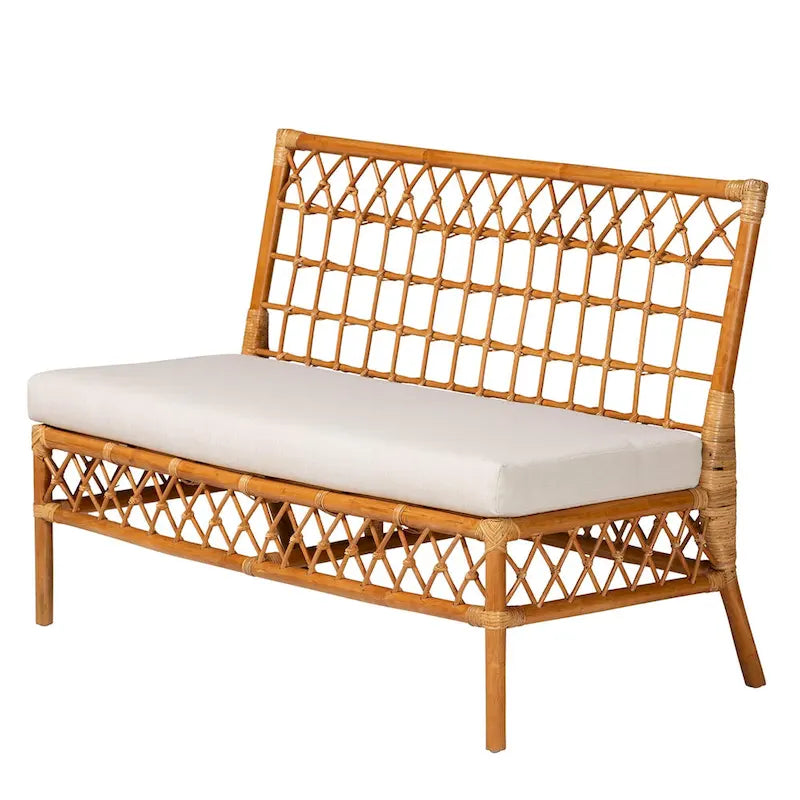 Capella Modern Bohemian Honey Rattan 3-Piece Dining Nook Banquette Set