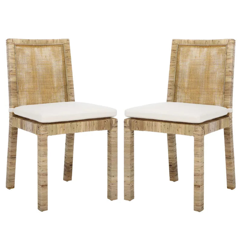 SAFAVIEH Jessye Cane Dining Room Chair with Cushion (Set of 2) - 21.7 W x 18.1 L x 38.6 H - 22W x 18D x 39H