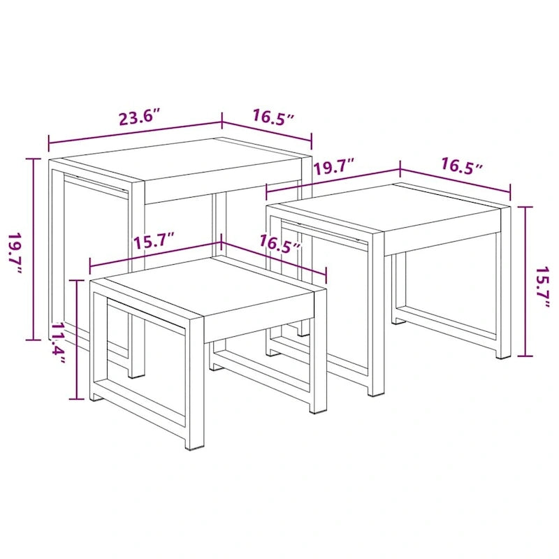vidaXL Nesting Tables Set of 3, Sheesham Wood, Black Steel Frames