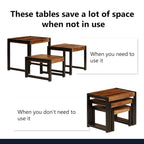 vidaXL Nesting Tables Set of 3, Sheesham Wood, Black Steel Frames