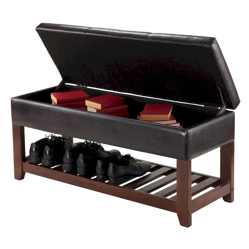 Monza Storage Chest Bench, Espresso and Walnut - 42.52W x 15.75D x 20.47