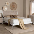 Louetta Coastal White Queen Size Platform Bed with Carved Contrasting Headboard