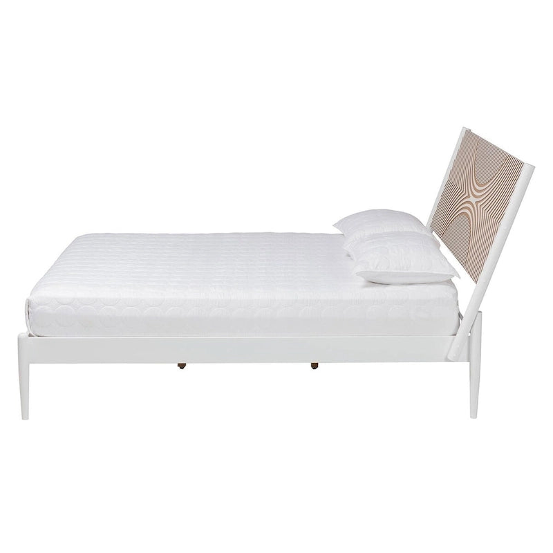 Louetta Coastal White Queen Size Platform Bed with Carved Contrasting Headboard